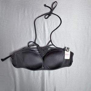 NWT Victoria's Secret PINK Strappy Macrame-front Black M Bikini Top Summer Beach
